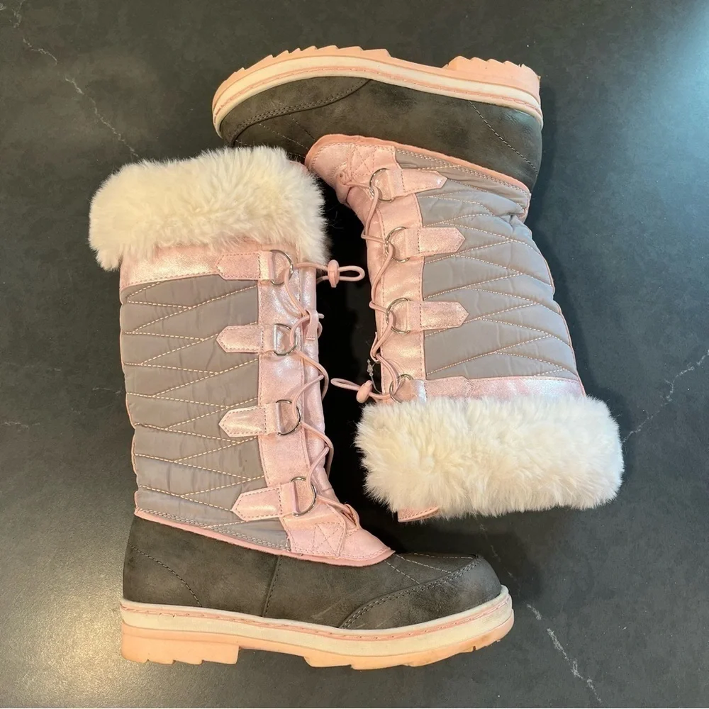 Justice sz 3Y pink lace-up tall insulated duck boots